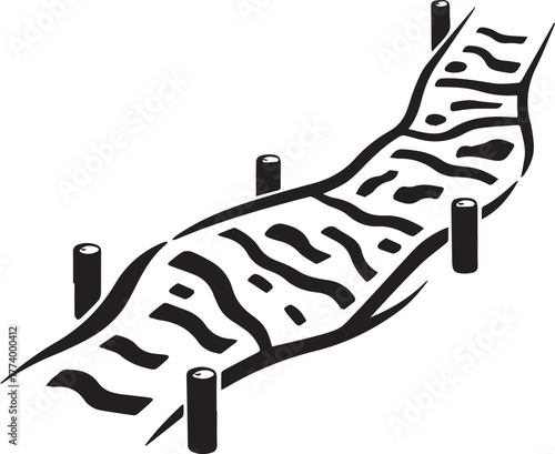 Stylized illustration of a scenic walking trail with rustic mark