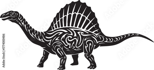 Dimetrodon with elaborate tribal tattoo designs covering its bod