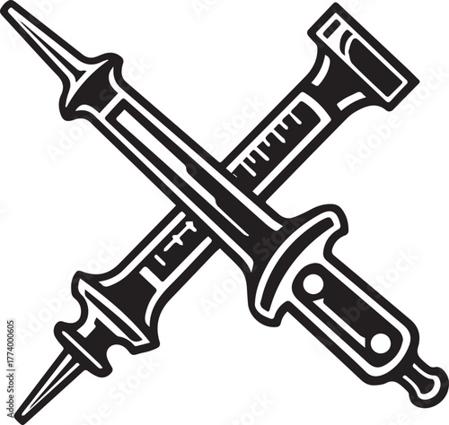 Stylized crossed syringes offer a minimalist health and medical