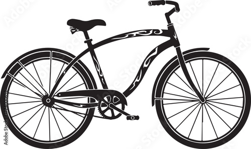 Stylized beach cruiser bicycle with tribal tattoo inspired frame