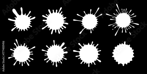 set of black and white paint blot splash splatter