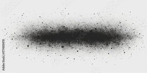 Black and white abstract paint splashes texture on a wet glass surface with blue liquid drops