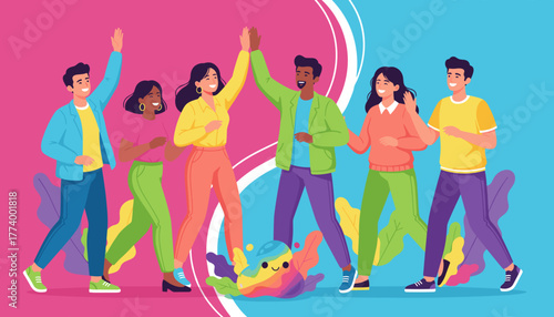 Diverse team celebrating collaboration and success with a highfive gesture Energy and partnership