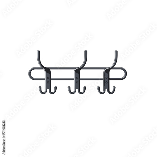 Wall-mounted black coat rack with multiple hooks for organization  