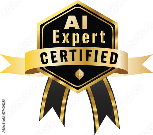 AI expert certified gold badge award ribbon black background achievement


