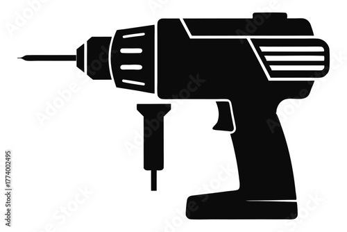 electric drill black and white silhouette on white background