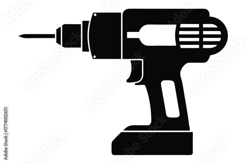electric drill black and white silhouette on white background