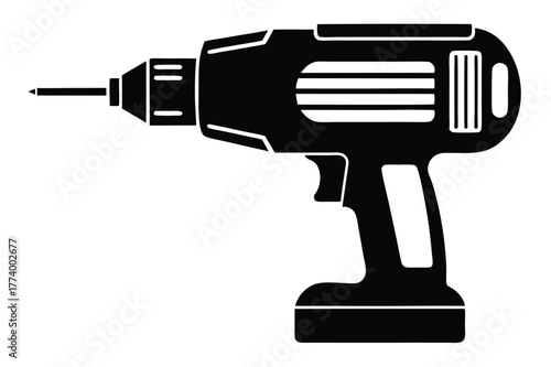 electric drill black and white silhouette on white background