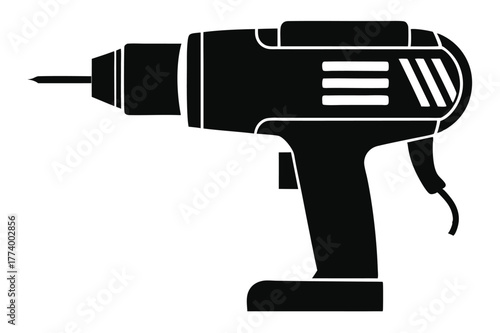 electric drill black and white silhouette on white background