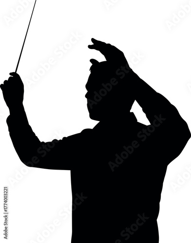 Orchestra Conductor Silhouette Directing Music with Baton