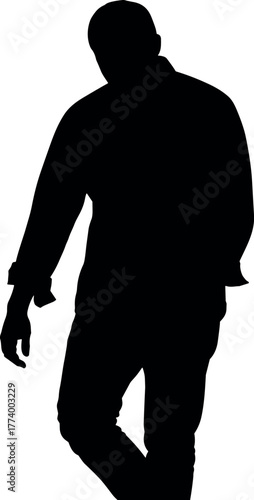Silhouette of a solitary person walking, conveying a sense of contemplation or introspection, isolated against a white background
