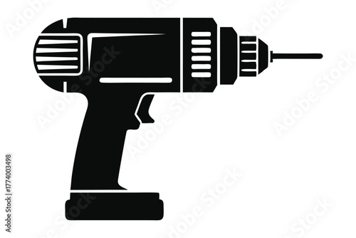 electric drill black and white silhouette on white background