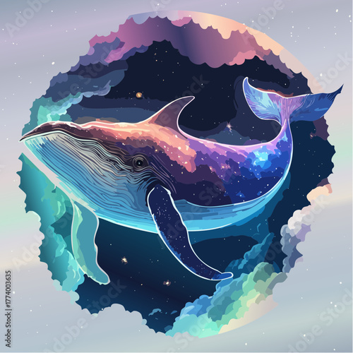 Whale swimming through space