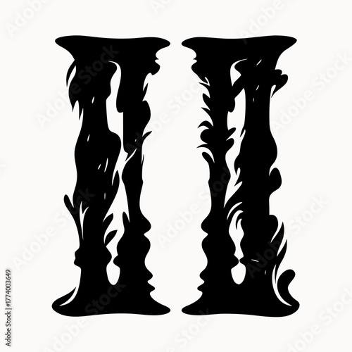 Two abstract black figures with face profiles against a white background creating an optical illusion