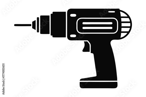 electric drill black and white silhouette on white background