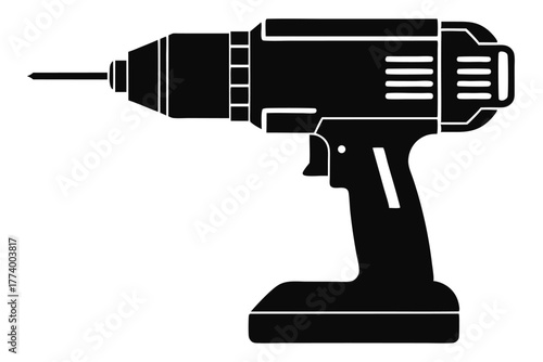 electric drill black and white silhouette on white background