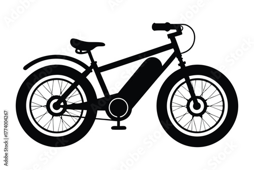 electric bike black and white silhouette on white background