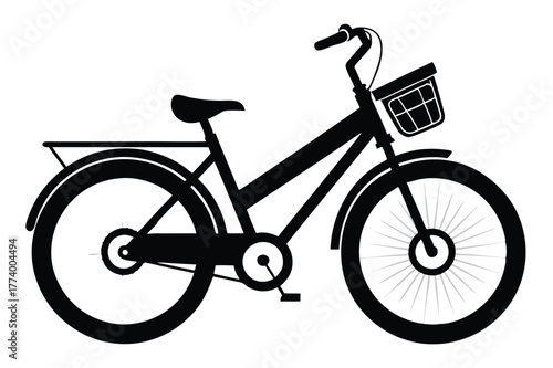 electric bike black and white silhouette on white background