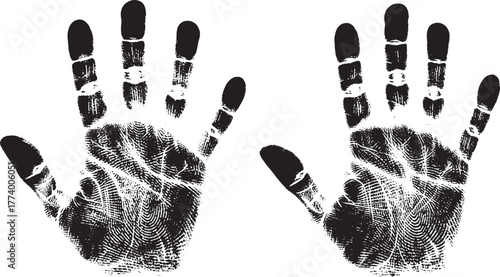 Two black handprint silhouettes with textured detail isolated on transparent background