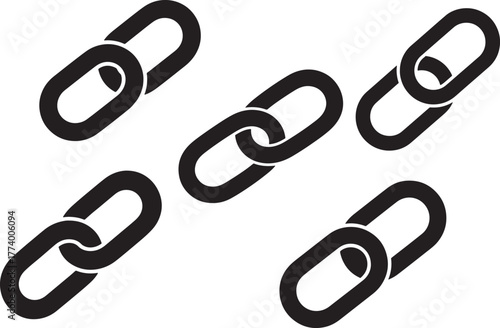 Five black chain links forming a pattern in silhouette isolated on transparent background