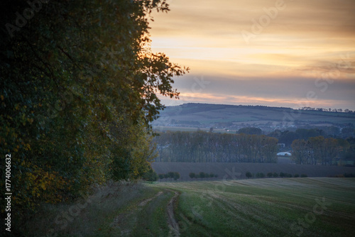 Foto Autumn nature bohemia with sunset