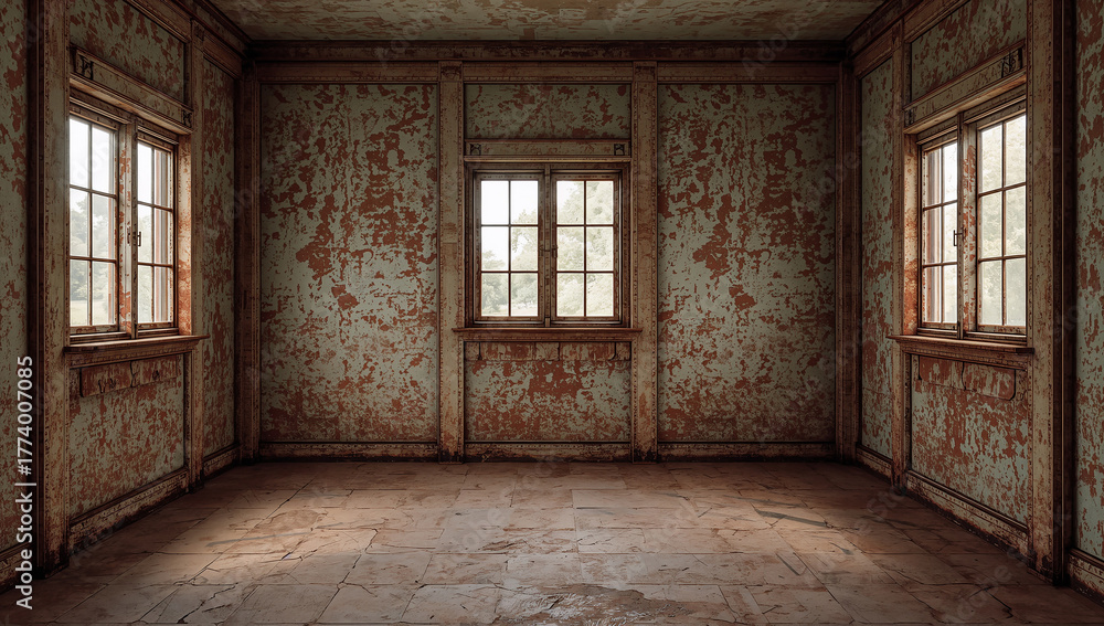Fototapeta premium Aged Walls in a Faded Room Evoking Forgotten Memories