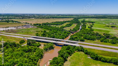 Bild auf Leinwand Aerial landscape of sunny summer day on Route 66 old small town El Reno Oklahoma
