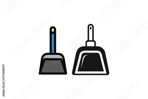 Two Dustpans Side by Side Colored Icon and Black Silhouette for Cleaning Supplies and Efficient Household Tasks