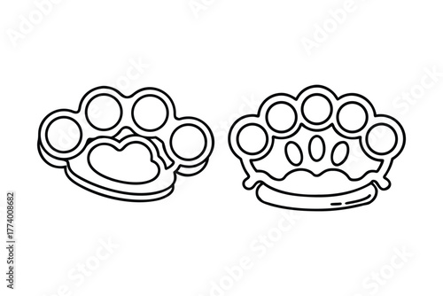 Two Brass Knuckles Line Art Icons Weapon Self Defense Aggression Symbols Danger Warning