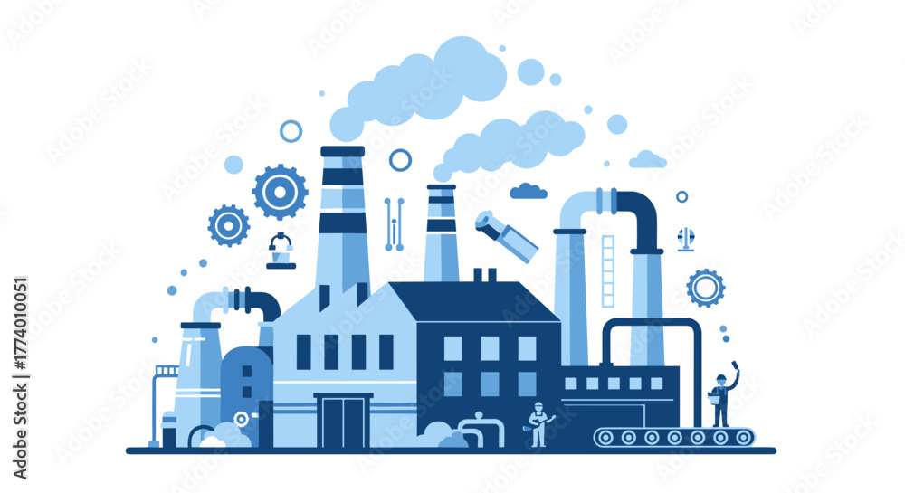 Naklejka premium Industrial factory vector illustration Manufacturing production and industry infrastructure concept