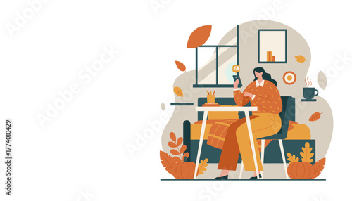 Remote study and language learning in a cozy autumn setting using mobile technology