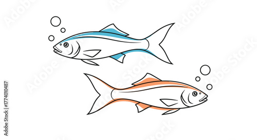 A stylized illustration depicts two fish, one blue and one orange, swimming gracefully with bubbles, conveying a sense of serene aquatic life.