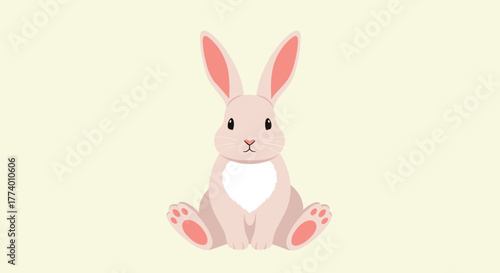 A charming and adorable cartoon rabbit with soft pink fur, long ears, and a white chest sits peacefully, exuding a gentle and sweet innocence.