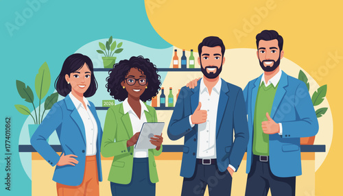 Diverse business team collaboration smiling and confident giving thumbs up in a modern office