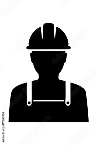 Construction worker in hard hat and overalls silhouette
