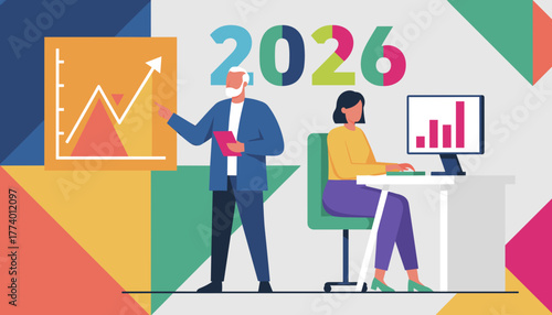 Analyzing 2026 financial data professionals review growth charts and progress reports