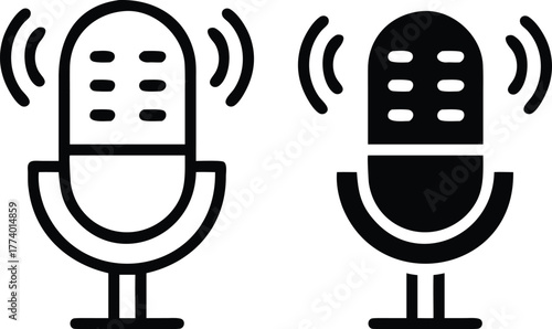 Podcast Microphone Icon – Audio Recording and Broadcasting Symbol or Vector Silhouette..eps