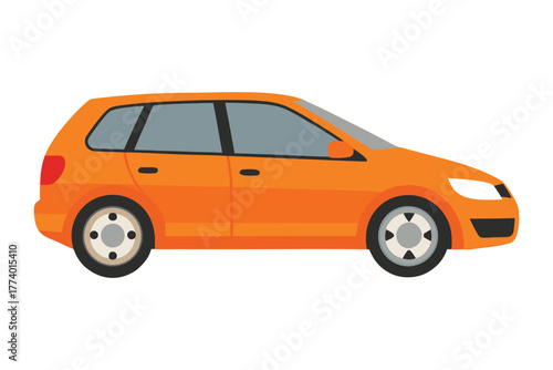 Orange Family Hatchback Vector Illustration