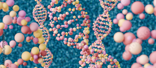 Futuristic 3D DNA molecule structure background. 3d rendering.