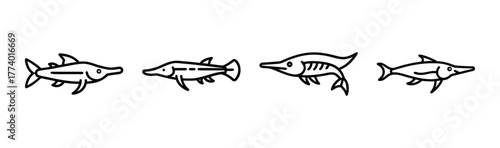 Stylized vector illustration of a majestic garfish swimming underwater
