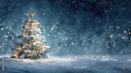 Wallpaper Mural a festive holiday scene with a christmas tree adorned in lights and ornaments set against a backdrop of shimmering snow Torontodigital.ca