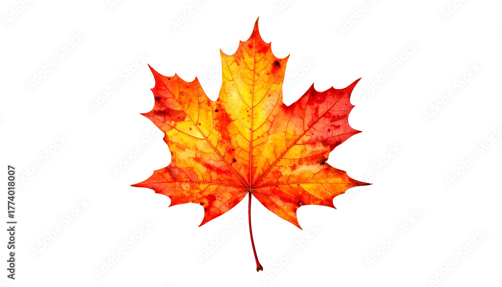 Fototapeta premium Vivid close-up of a maple leaf with vibrant reds, oranges, and yellows against black