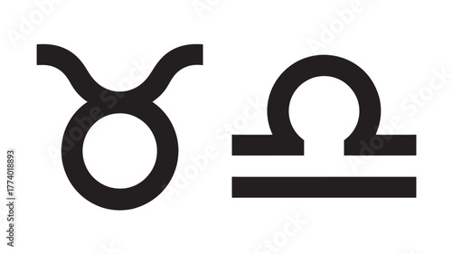 Taurus and Libra zodiac signs simple flat vector glyphs for astrology and horoscope designs isolated on white background