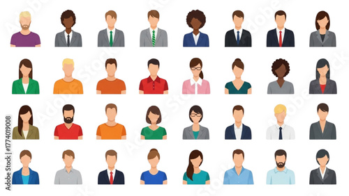 Diverse Business People Avatars Vector Set: Corporate User Profile Icon Collection