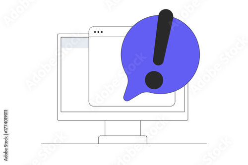 Warning notification with exclamation mark on smart device screen. Important reminder. Alert in email. Message. Flat Cartoon Vector Illustration, icon Stylish abstract design landing page web