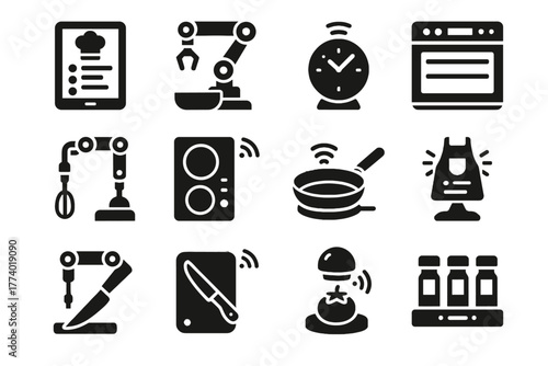 Pictogram glyph set vector icon black smart collection prompt silhouette kitchen symbol