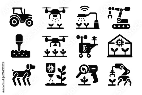 Icons farm monitoring greenhouse plant futuristic seeder station farming icon irrigation fertilizer