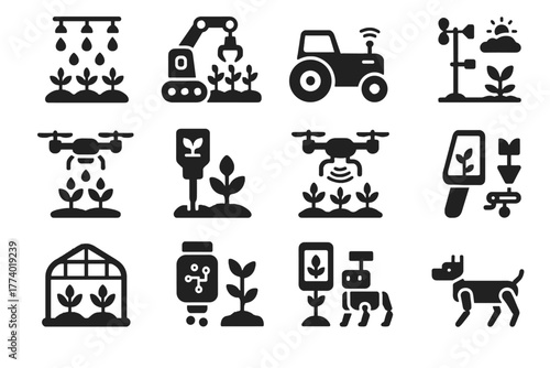Ai seeder fertilizer system futuristic icon sensor icons vector drone dispenser agriculture