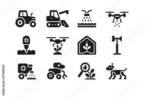 System vector seeder irrigation gen monitoring icon farm health automated dog crop
