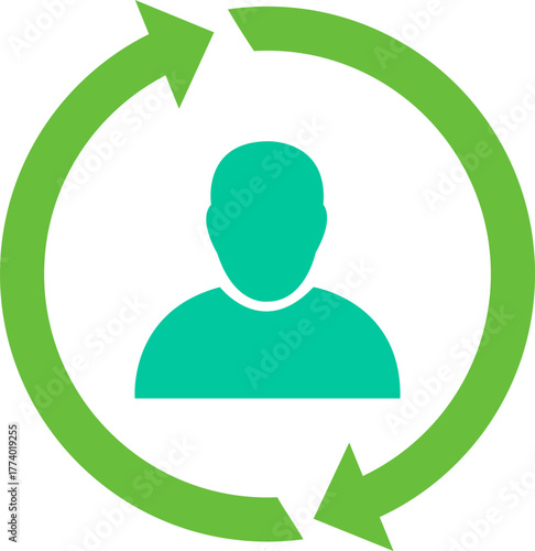 Vector illustration green circular arrows around a teal person icon